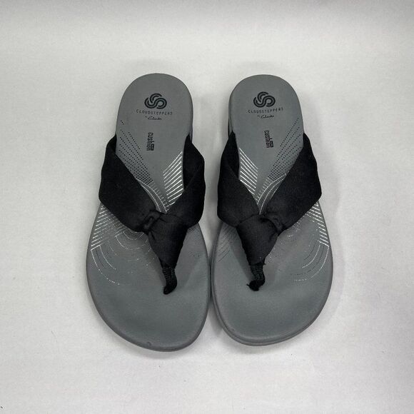 Clarks Cloudsteppers Arla Glison Sandals‎ Women's 8 Black Grey Wedge Flip Flops - Picture 3 of 8